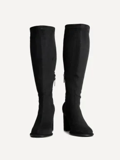 Linzi Black Kylie Stretch High Leg Block Heeled Boots