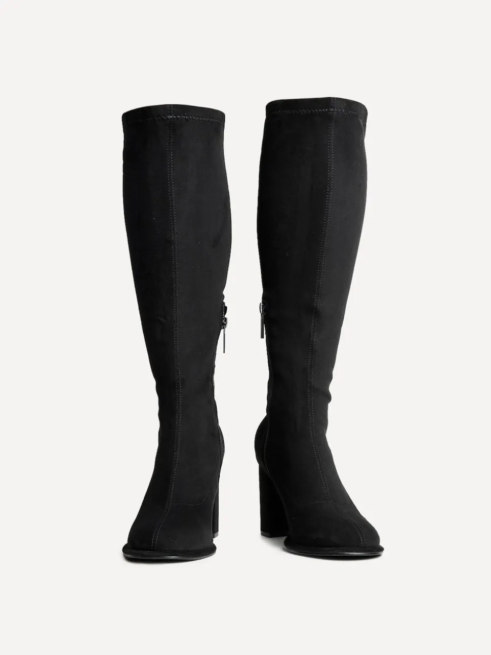 Linzi Black Kylie Stretch High Leg Block Heeled Boots