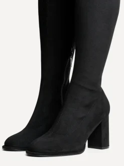 Linzi Black Kylie Stretch High Leg Block Heeled Boots