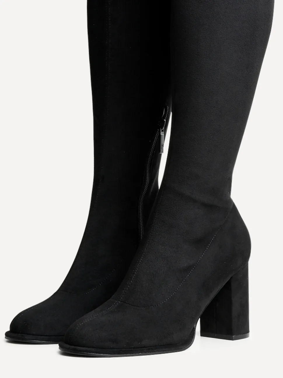 Linzi Black Kylie Stretch High Leg Block Heeled Boots