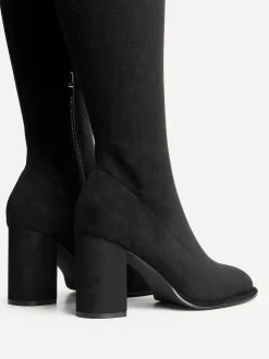 Linzi Black Kylie Stretch High Leg Block Heeled Boots