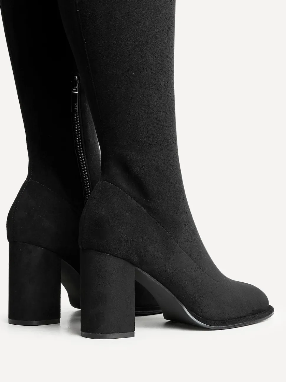 Linzi Black Kylie Stretch High Leg Block Heeled Boots
