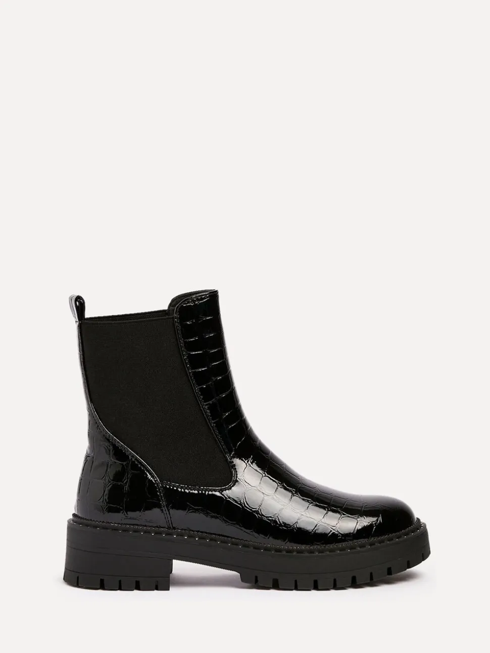 Linzi Black Landon Chunky Croc Mix Ankle Boots With Stud Detail Sole