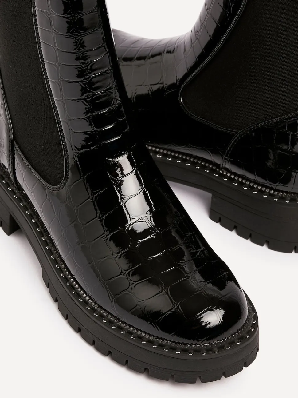 Linzi Black Landon Chunky Croc Mix Ankle Boots With Stud Detail Sole