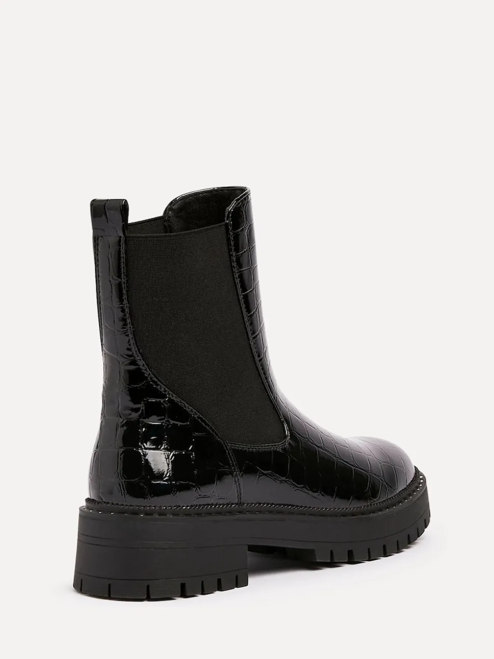 Linzi Black Landon Chunky Croc Mix Ankle Boots With Stud Detail Sole