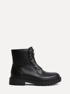 Linzi Black Launch Military Boots With Front Zip Detail