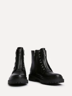 Linzi Black Launch Military Boots With Front Zip Detail