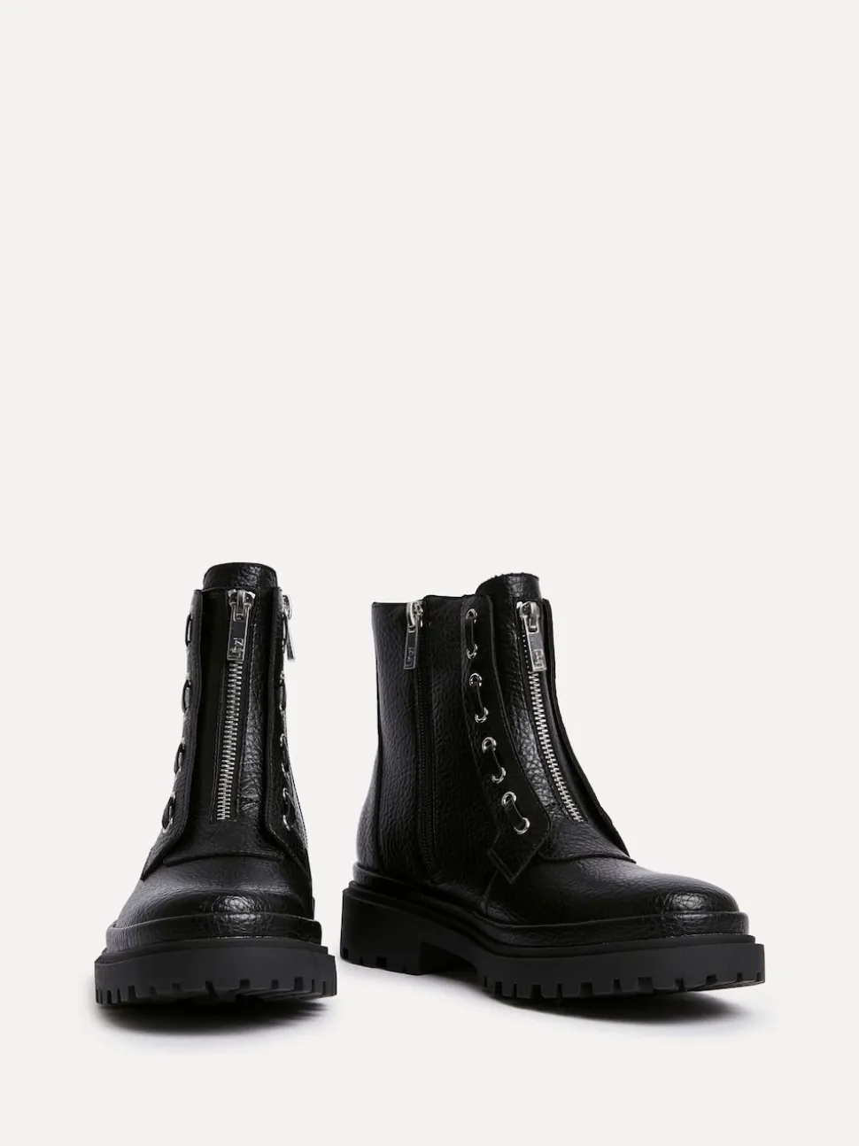 Linzi Black Launch Military Boots With Front Zip Detail