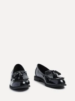 Linzi Black Patent Rosemary Classic Slip-On Loafers With Tassel Detail