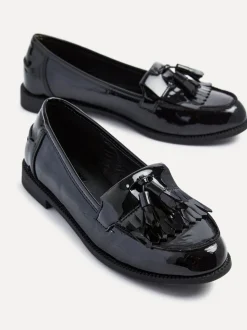 Linzi Black Patent Rosemary Classic Slip-On Loafers With Tassel Detail