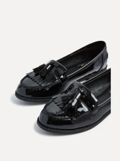 Linzi Black Patent Rosemary Classic Slip-On Loafers With Tassel Detail