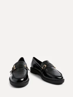 Linzi Black Portland Loafers With Double Buckle Detail