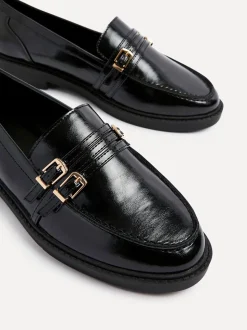 Linzi Black Portland Loafers With Double Buckle Detail