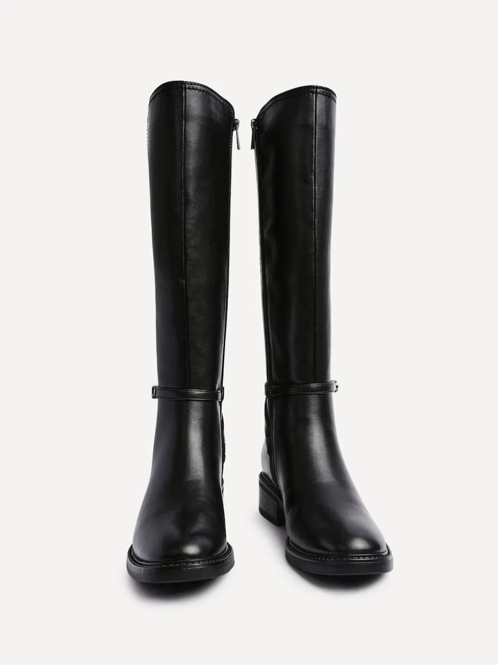 Linzi Black Power High Leg Boots With Stretch Side Panel and Buckle Detail