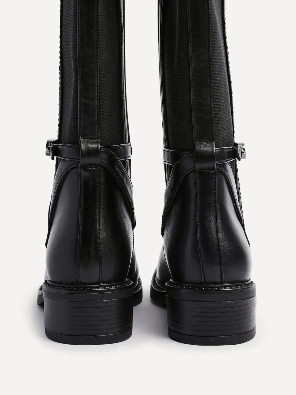 Linzi Black Power High Leg Boots With Stretch Side Panel and Buckle Detail