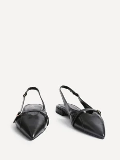 Linzi Black Prague Pointed Toe Ballet Flats With Buckle Detail