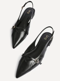 Linzi Black Prague Pointed Toe Ballet Flats With Buckle Detail