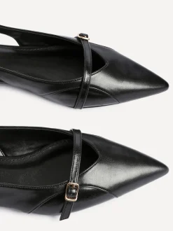 Linzi Black Prague Pointed Toe Ballet Flats With Buckle Detail