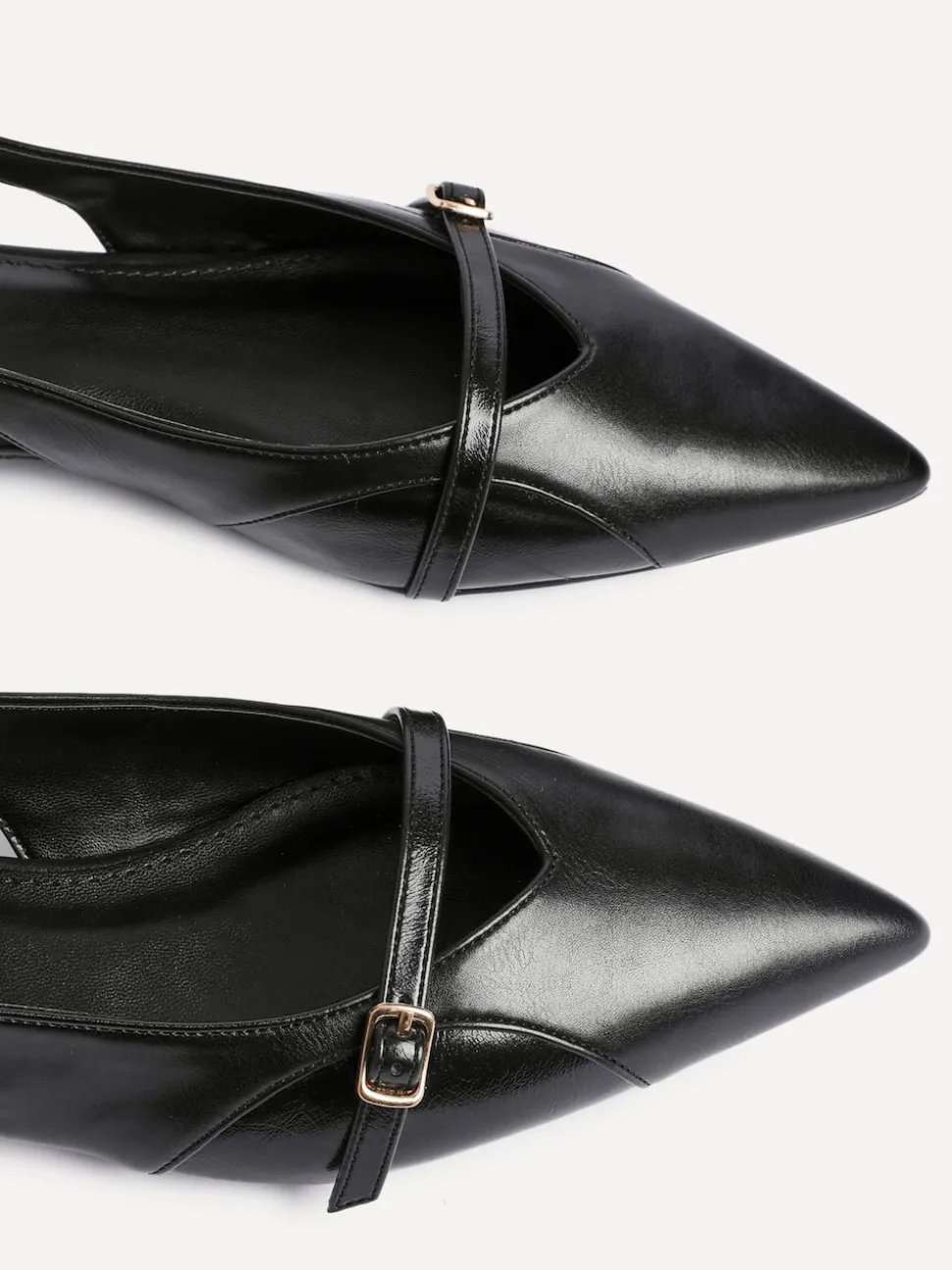 Linzi Black Prague Pointed Toe Ballet Flats With Buckle Detail
