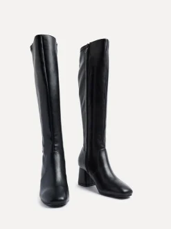 Linzi Black PU Slate Stretch Knee High Block Heel Boots