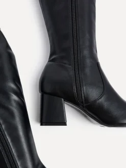 Linzi Black PU Slate Stretch Knee High Block Heel Boots