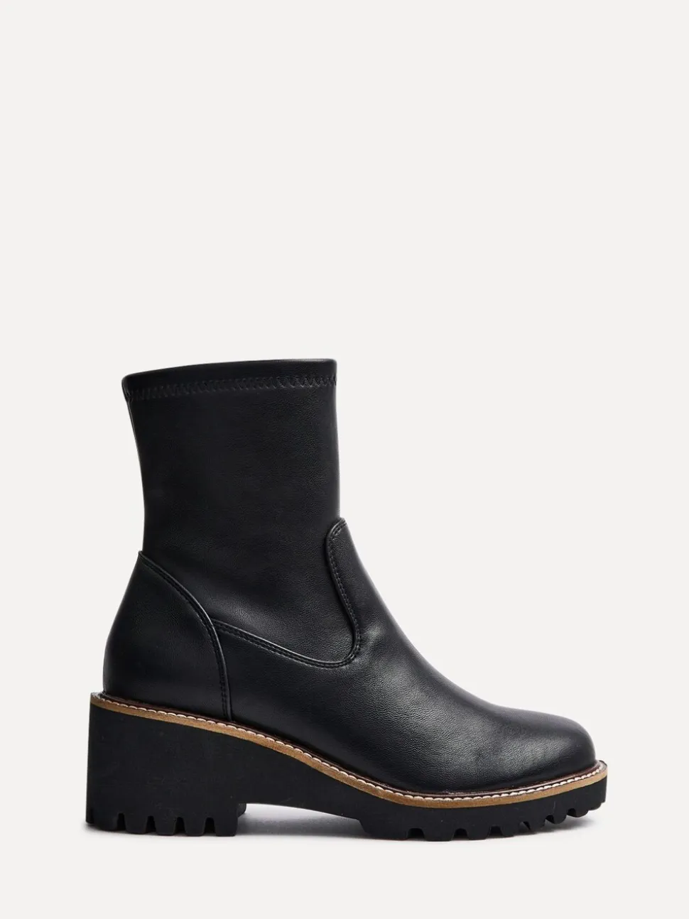 Linzi Black PU Trish Stretch Wedged Heel Ankle Boots