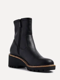 Linzi Black PU Trish Stretch Wedged Heel Ankle Boots