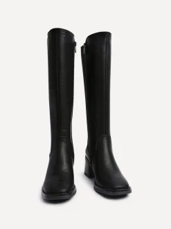 Linzi Black Reason Block Heel High Leg Boots With Back Stretch Panel