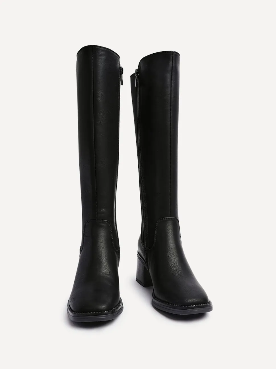 Linzi Black Reason Block Heel High Leg Boots With Back Stretch Panel