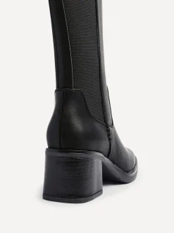 Linzi Black Reason Block Heel High Leg Boots With Back Stretch Panel