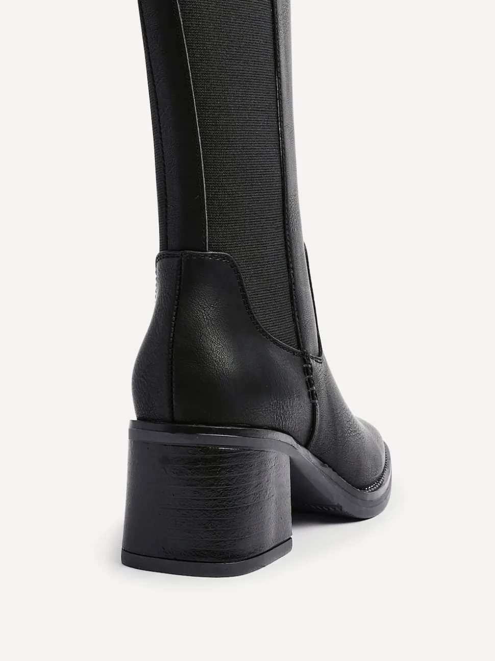 Linzi Black Reason Block Heel High Leg Boots With Back Stretch Panel