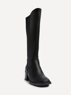 Linzi Black Reason Block Heel High Leg Boots With Back Stretch Panel