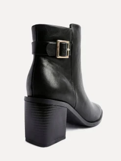Linzi Black Rise Block Heeled Ankle Boots With Buckle Detail