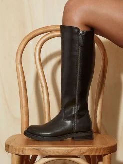 Linzi Black Roam High Leg Boots With Double Zip Detail