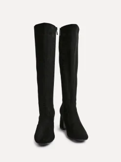 Linzi Black Slate Stretch Knee High Block Heel Boots