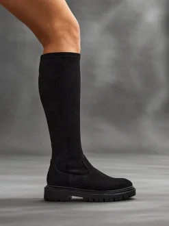 Linzi Black Suede Hallie High Leg Stretch Boots