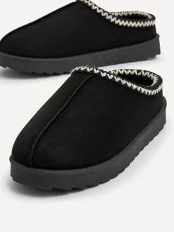 Linzi Black Tana Faux Suede Slip-On Slippers