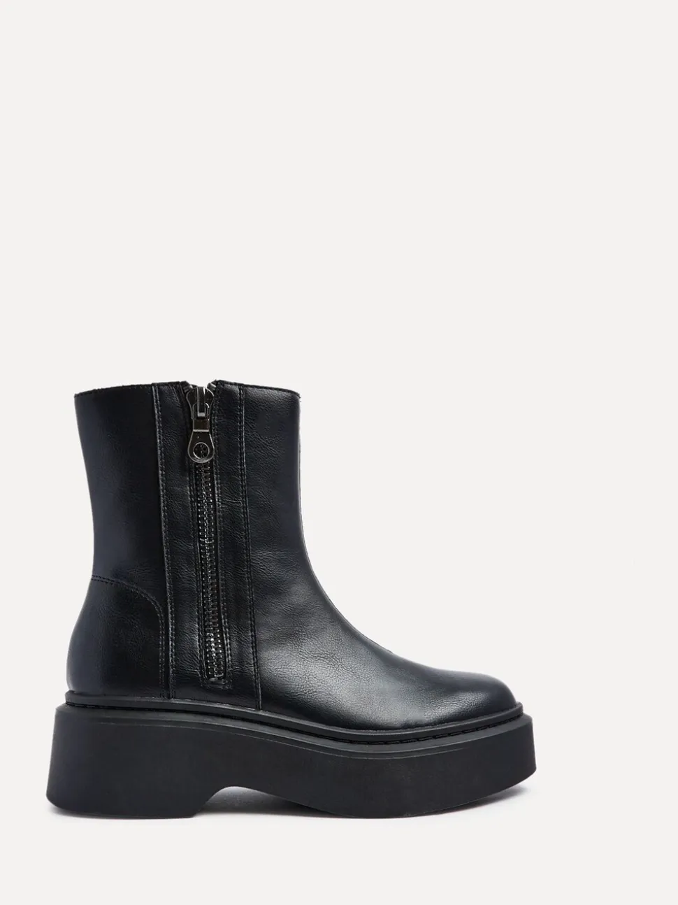 Linzi Black Valley Platform Ankle Boots With Side Zip Detail