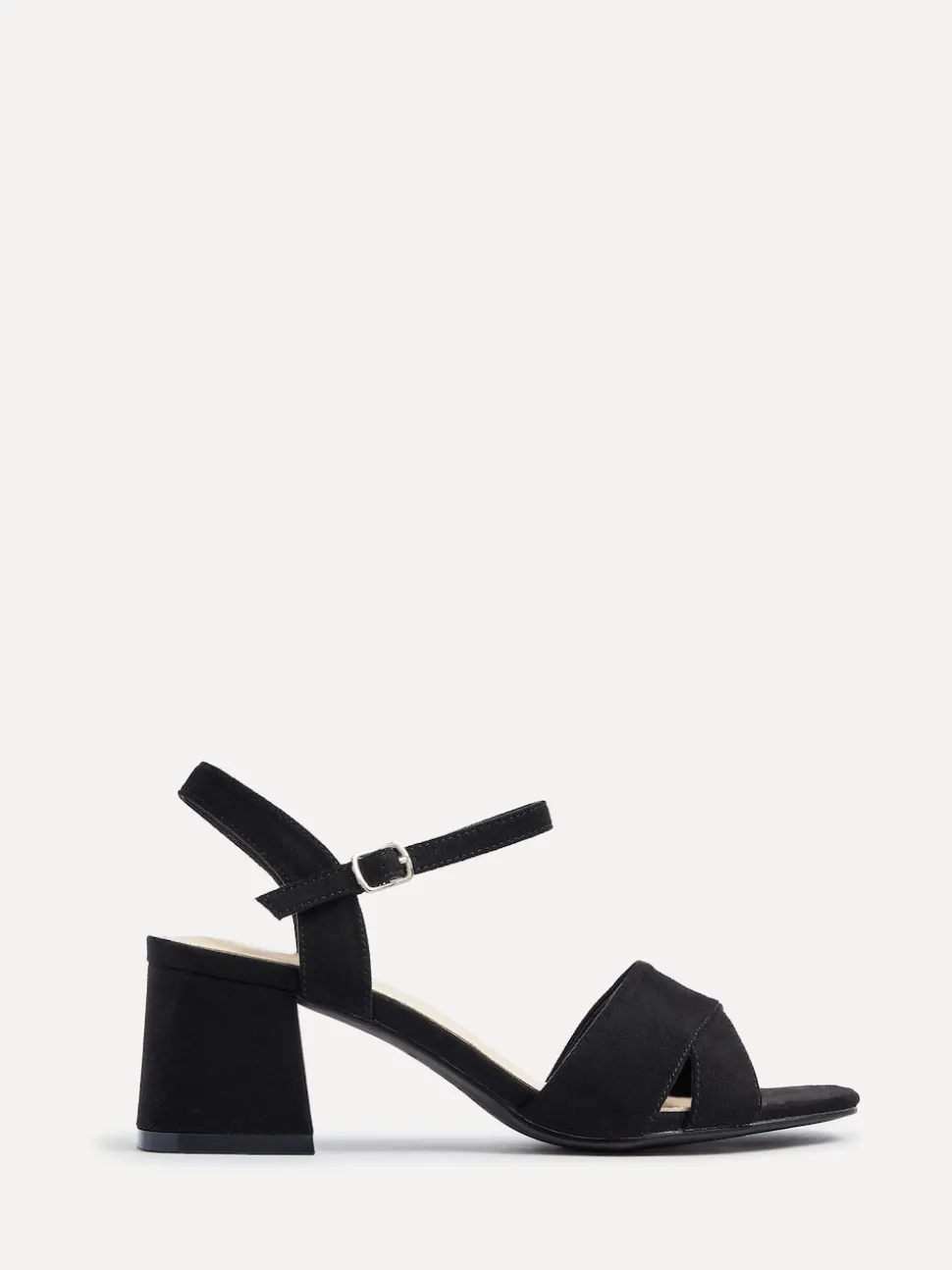 Linzi Black Vivian Wide Fit Heeled Sandals With Crossover Front Strap