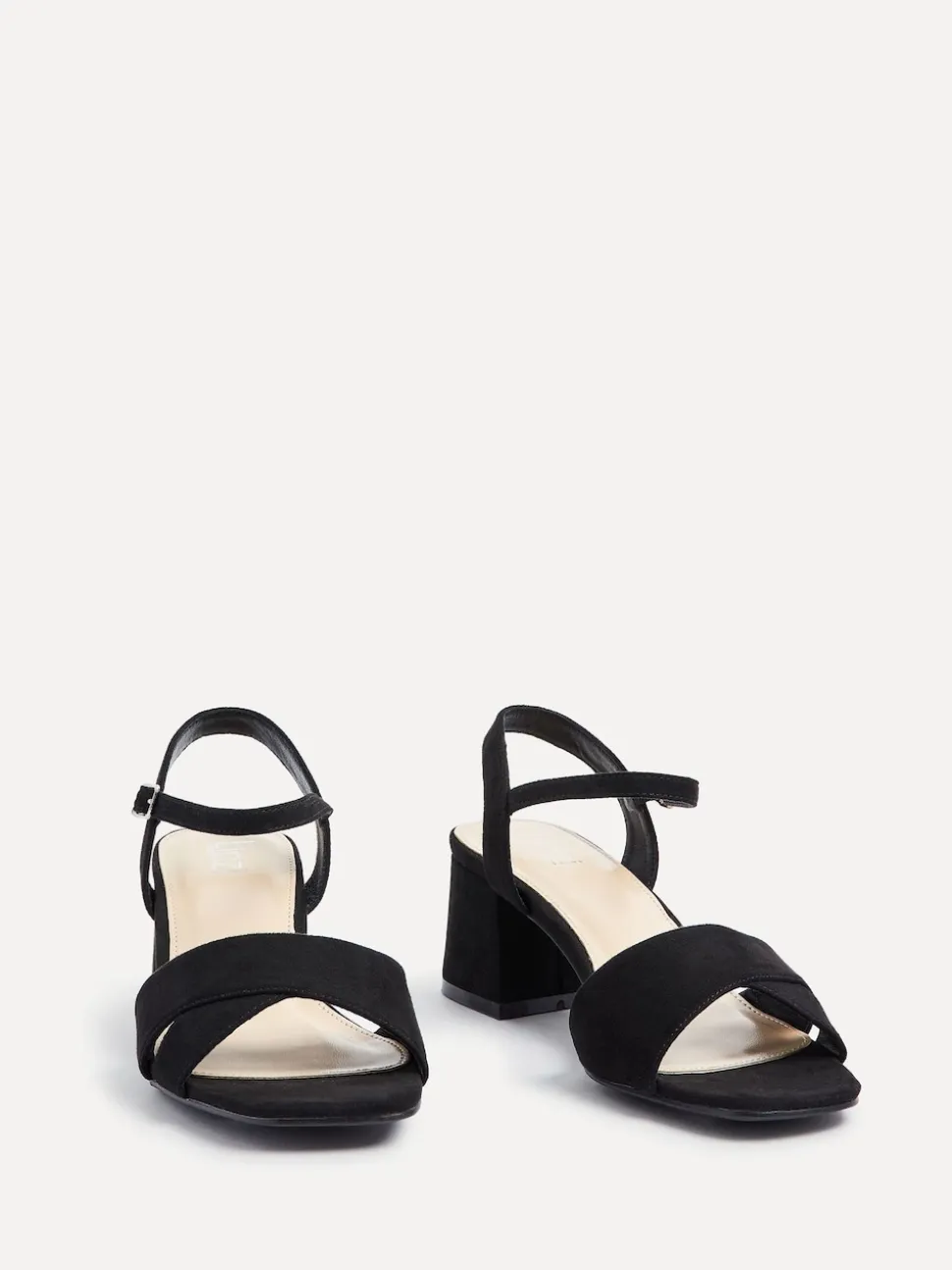 Linzi Black Vivian Wide Fit Heeled Sandals With Crossover Front Strap