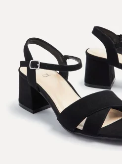 Linzi Black Vivian Wide Fit Heeled Sandals With Crossover Front Strap