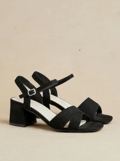 Linzi Black Vivian Wide Fit Heeled Sandals With Crossover Front Strap
