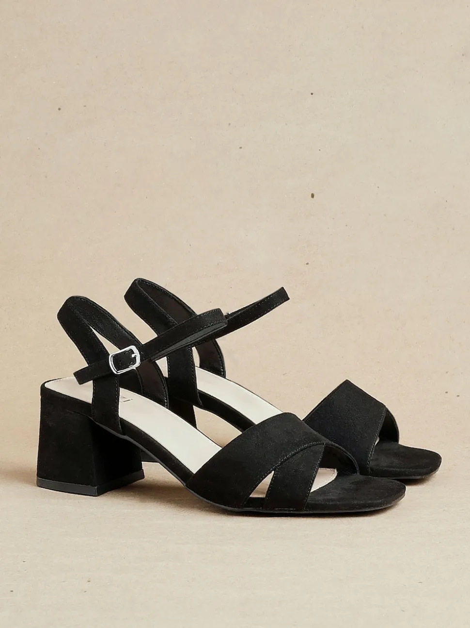 Linzi Black Vivian Wide Fit Heeled Sandals With Crossover Front Strap