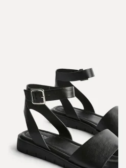 Linzi Black Wide Fit Denia Flat Sandals