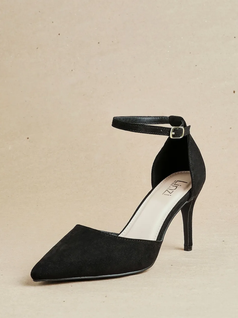 Linzi Black Wide Fit Lavora Wide Fit Stiletto Court Shoes With Ankle Strap
