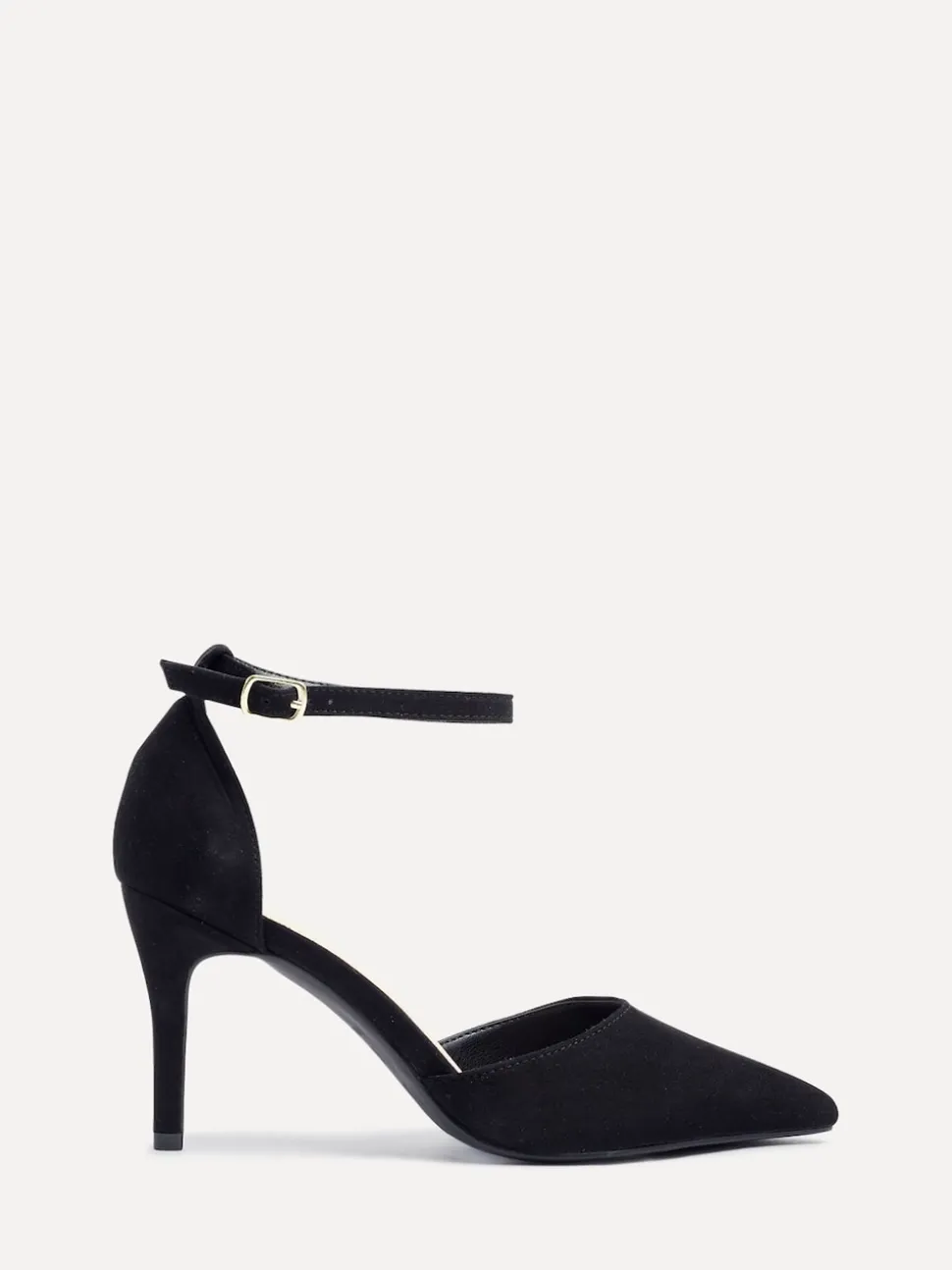 Linzi Black Wide Fit Lavora Wide Fit Stiletto Court Shoes With Ankle Strap