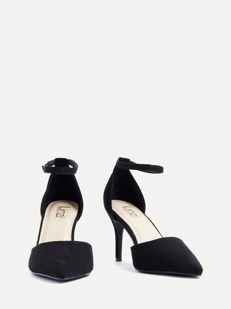 Linzi Black Wide Fit Lavora Wide Fit Stiletto Court Shoes With Ankle Strap