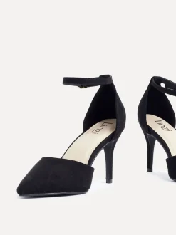 Linzi Black Wide Fit Lavora Wide Fit Stiletto Court Shoes With Ankle Strap