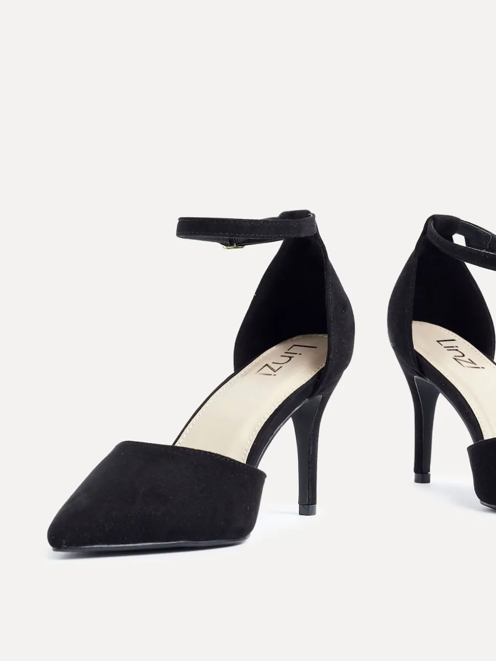 Linzi Black Wide Fit Lavora Wide Fit Stiletto Court Shoes With Ankle Strap