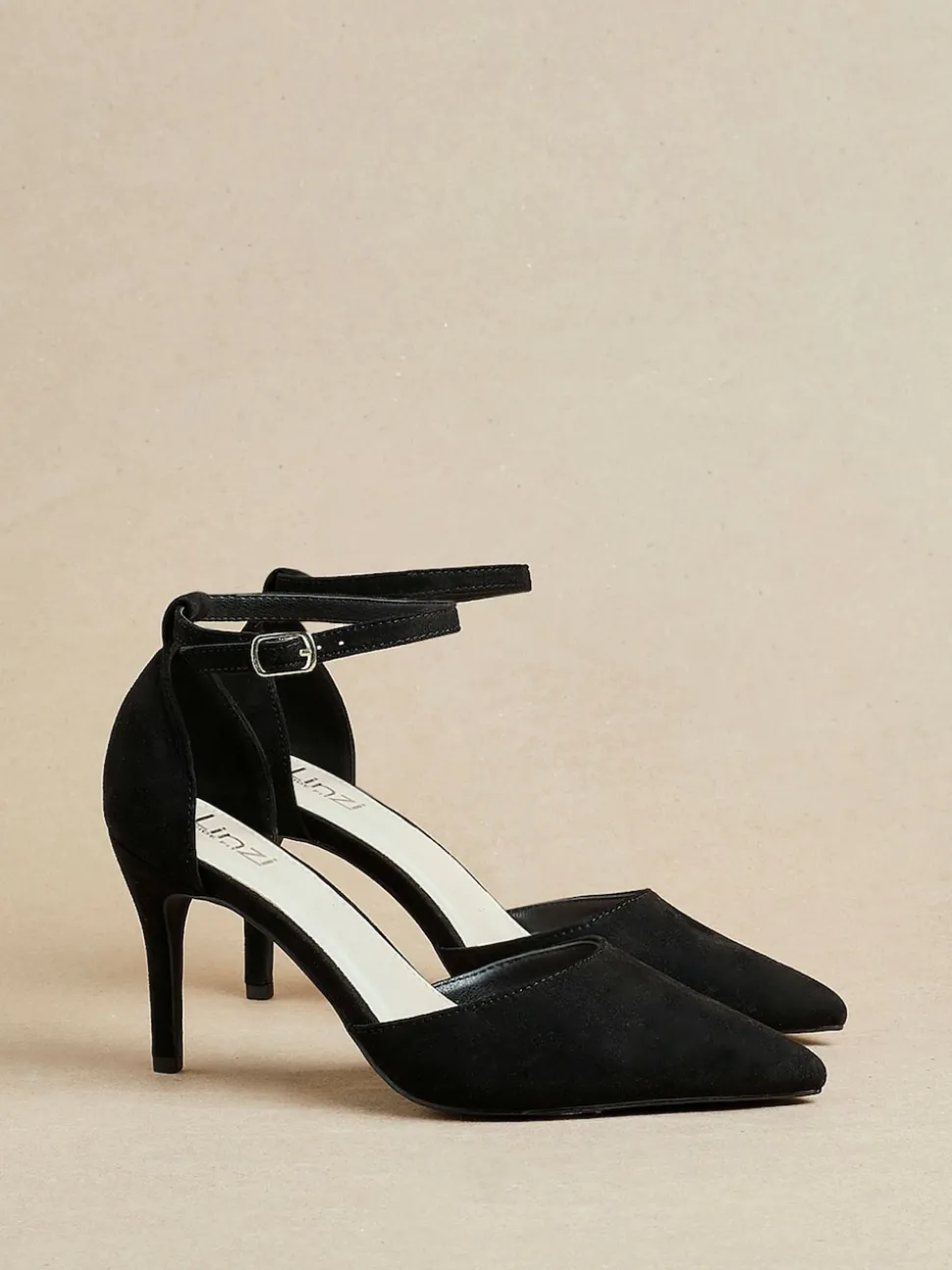 Linzi Black Wide Fit Lavora Wide Fit Stiletto Court Shoes With Ankle Strap
